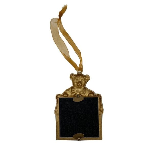 Enamel Rhinestones Christmas Ornament Picture Frame Teddy Bear Vintage Look - Picture 3 of 10